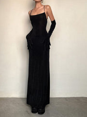 Black Strap Backless Evening Party Dress