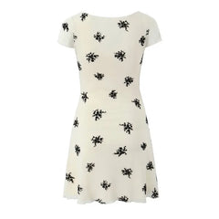 2025 New Summer Flocking Flower Sweet Chic Tight Dress Square Collar Retro Short Dress Double Layer Mesh Sweet Chic Women Dress