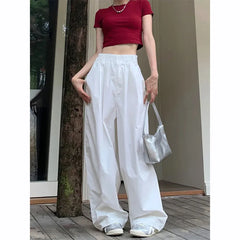 Y2K White Hip Hop Wide Leg Pants Women Autumn High Waist Korean Oversized Cargo Trousers Loose Chic All Match Streetwear