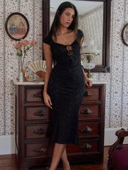 Fashion Lace Hollow Out Bandage Midi Dress For Women's Summer Outfits Lacing Shortsleeve White Slim Dresses New