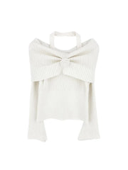 Autumn Winter American Halter Draped Flower Design Sweaters Y2k Korean Simple All Match Slim Pullovers Off The Shoulder Clothes