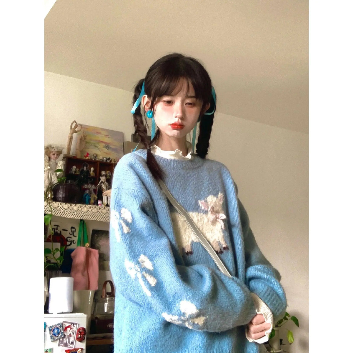 Sweet Lazy Korean All Match Autumn Winter Sweaters O Neck Y2k Aesthetic Knitted Pullovers Cuter Print Girl Harajuku Clothing