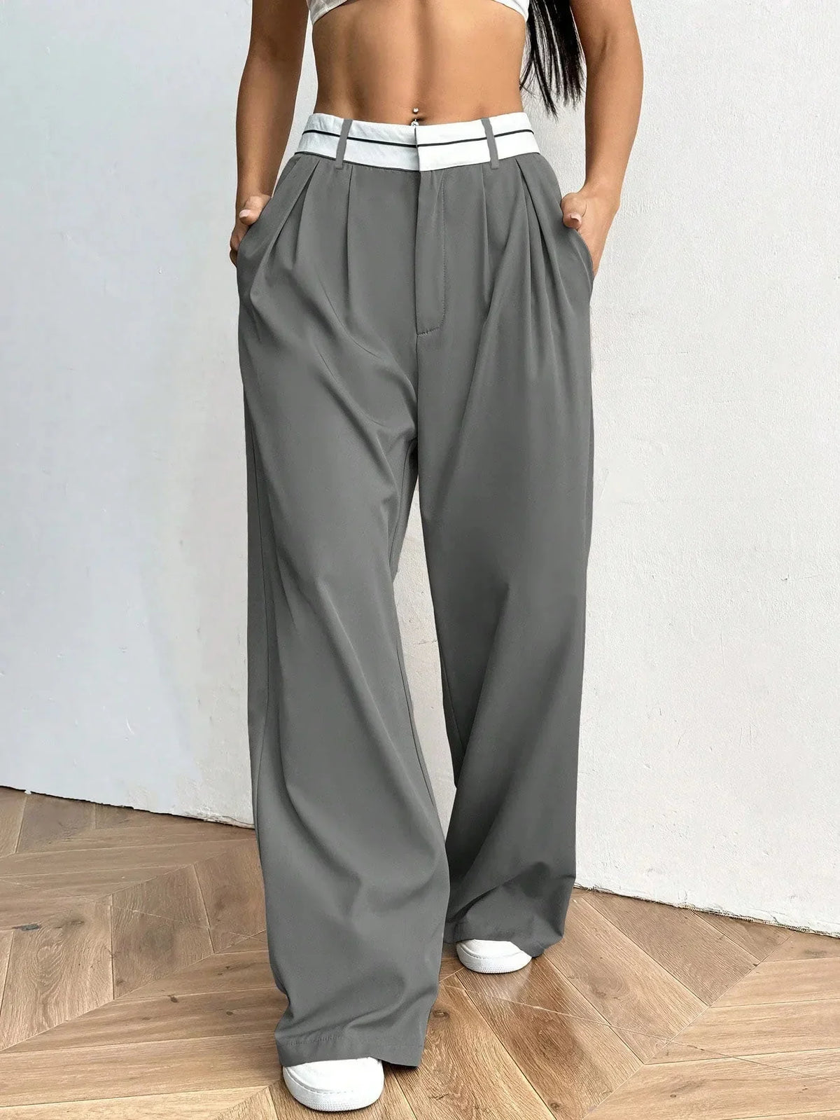 Pbong  Loose Wide Leg Suit Pants New Style Comfortable Fit Long Trousers for Women Elegant Fashionable AE Stock Origin China