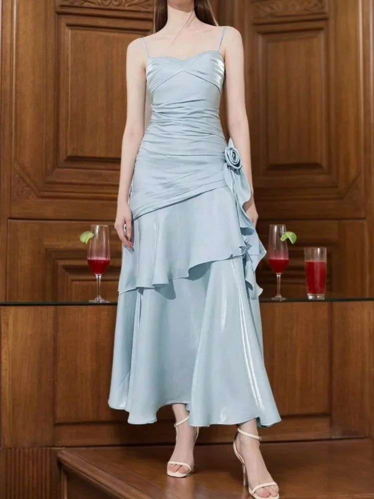 Women Party Dress Elegant and Chic Spaghetti Strap Sleeveless Vintage Bodycon Slim Evening Prom Dresses Female Birthday Vestidos