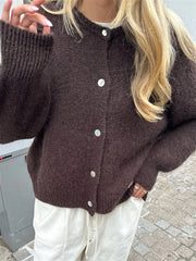 Pbong  Women's Knit Outerwear Solid Color Cardigan Fuzzy Long Sleeve Button Down Sweater Soft Knit Tops