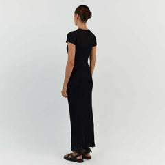White Knitted Beach Dress Women Summer Short Sleeve Sexy See Through Bodycon Maxi Dress Club Party Long Dress Cover-Ups