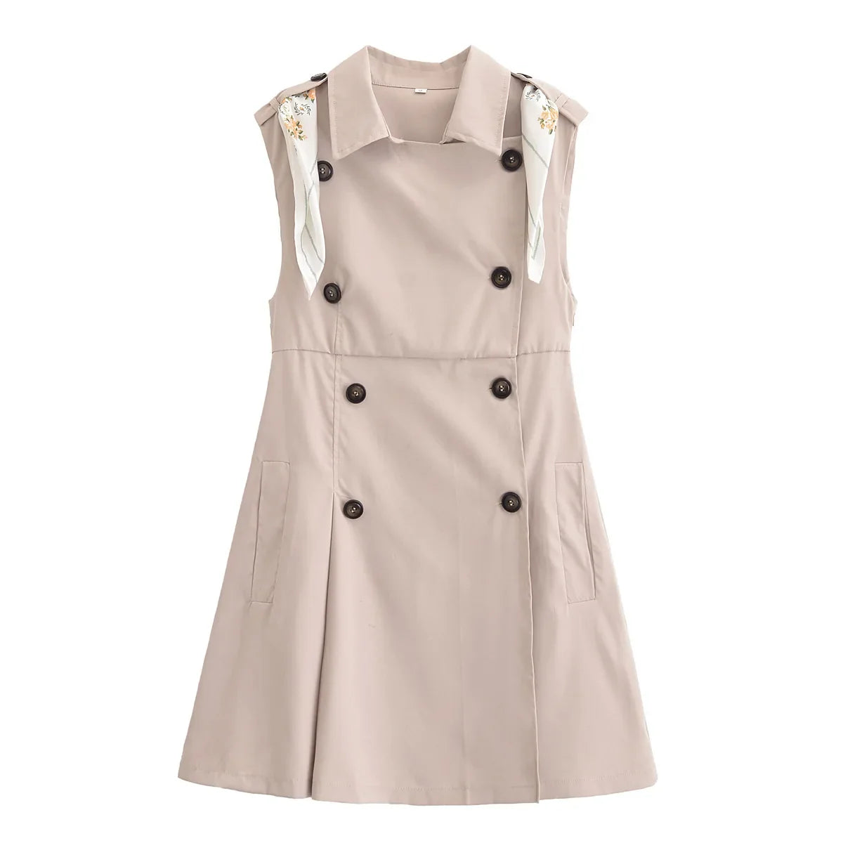 Fashion Square Scarf Windbreaker Tank Dress Retro Street Double Breasted Spring Summer Dress Khaki Female Clothing New