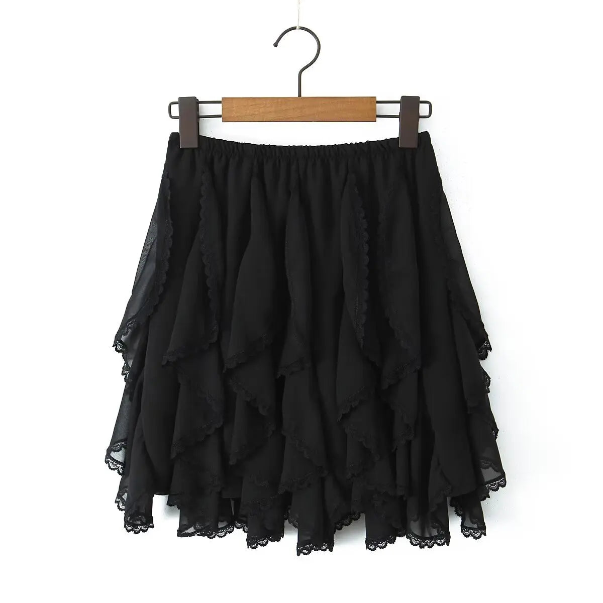 Irregular Streetwear Short Skirt Lace Patchwork Sweet Chic Beige Women Skirt A-line Elastic Waist Fashion Summer Skirts New