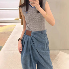 Pbong  Plus Size American Wide Leg Denim Jeans Women Fashionable Drapey Floor-Length Pants Spring Summer New Design Loose Fit Trousers