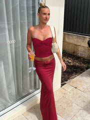 Twist Tube Top Vest Skirt Suit Sleeveless Solid Slim Sexy Tanks Top Long High Waist Skirt Summer New Female Dress Sets