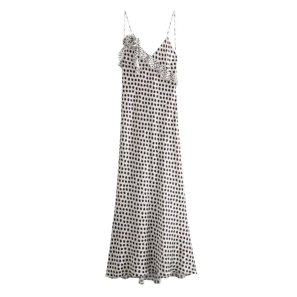 Women's Polka Dot Layered Decorative Satin Sleeveless Suspender Dress Ruffle Slim Chic Party Dress Fashion Female Clothing 2025