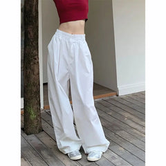 Y2K White Hip Hop Wide Leg Pants Women Autumn High Waist Korean Oversized Cargo Trousers Loose Chic All Match Streetwear