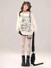 Gothic Vintage Oversize Long sleeve T shirt Women Sweet Sexy Off shoulder Tops Spring Autumn Fashion Holes Basic Tees