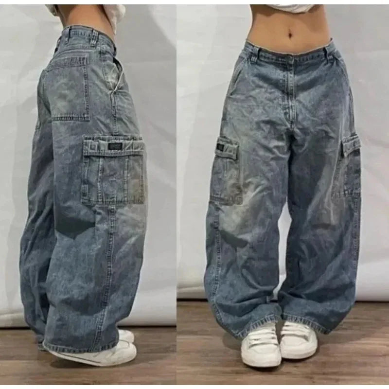 Y2K New Fashion Star Embroidery Patch Baggy Jeans Women Street Harajuku Vintage Hip Hop Casual Gothic High Waist Wide Leg Pants