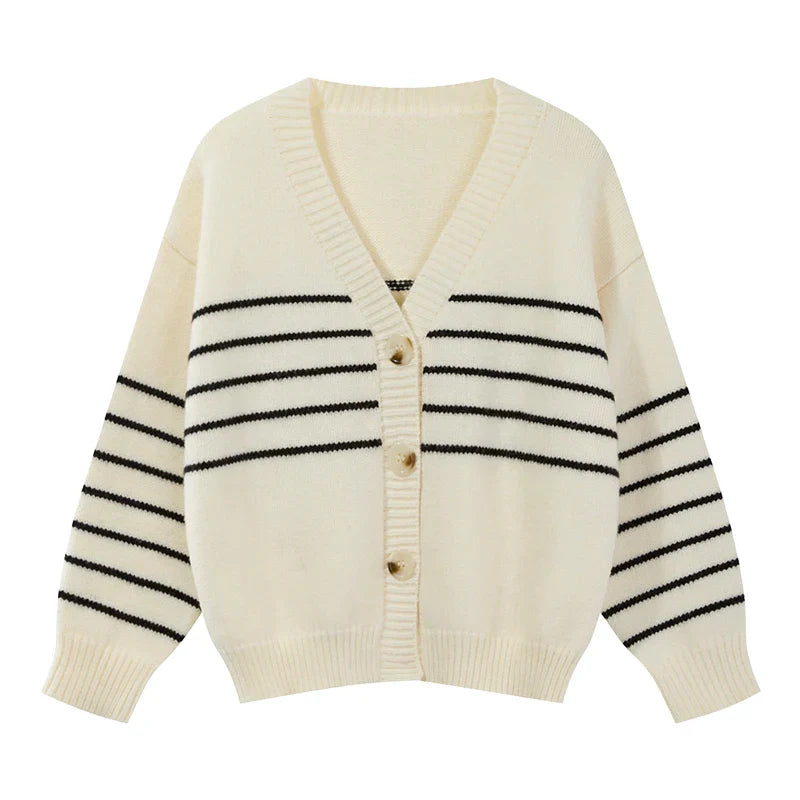Women Cardigan Sweater Striped V-neck Button-up Sweater Jacket Comfy Cozy Slouchy Cardi Autumn Winter Casual Outfit