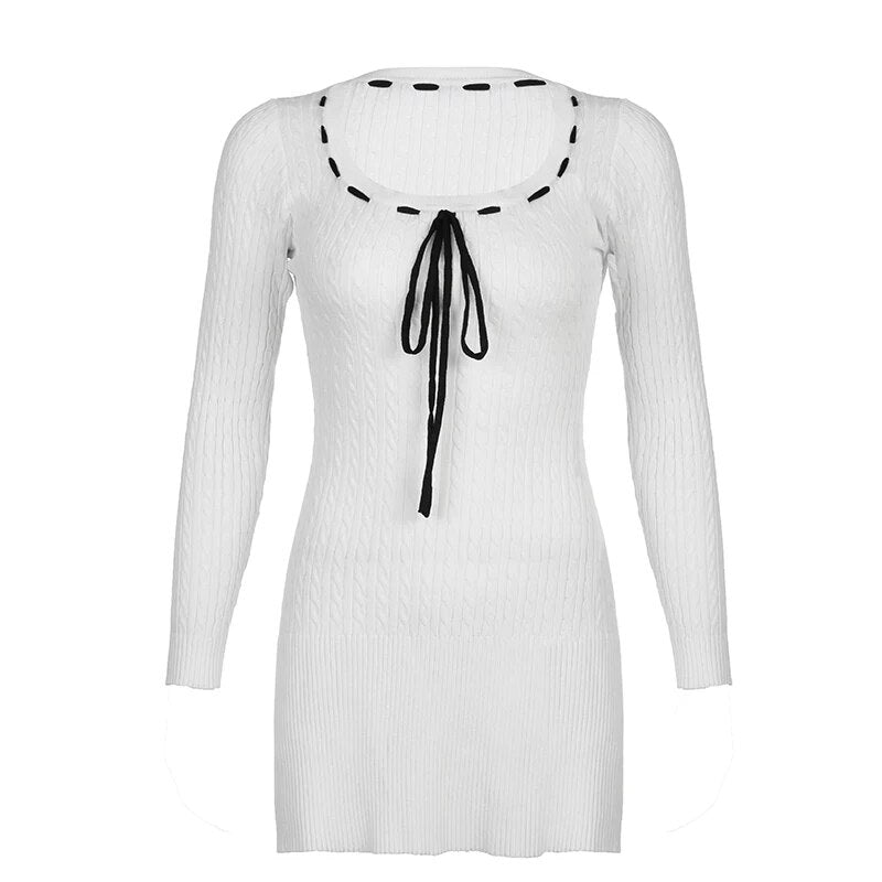 Sweet Square Neck Knitted A-Line Knit Dress