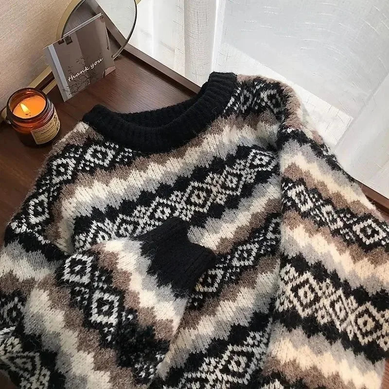 Pbong  Retro Lazy Style Red Sweater Loose Women's Outerwear Autumn Winter Thickened Fashion Design Sensation Niche