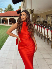 Maxi Back Big Bow Prom Evening Party Dresses Sexy Backless Bodycon Satin Dress Halter Elegant Dresses For Women