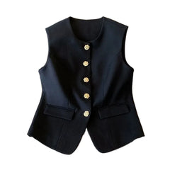 New Ladies Vest Coat 2025 Spring Sleeveless Design Sense Women's Waistcoat Jacket Solid Color High End Short Lady Horse Clip