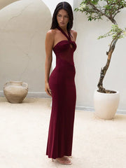 Hollow Out Halter Sexy Maxi Dress Women Gown Summer New See Through Mesh Sleeveless Backless Bodycon Club Long Dress