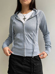 Solid Knitted Autumn Winter Women's Sweats Cardigan Long Sleeve Ribbed Causal Basic 2024s Fashion Zip Up Hooded Coat