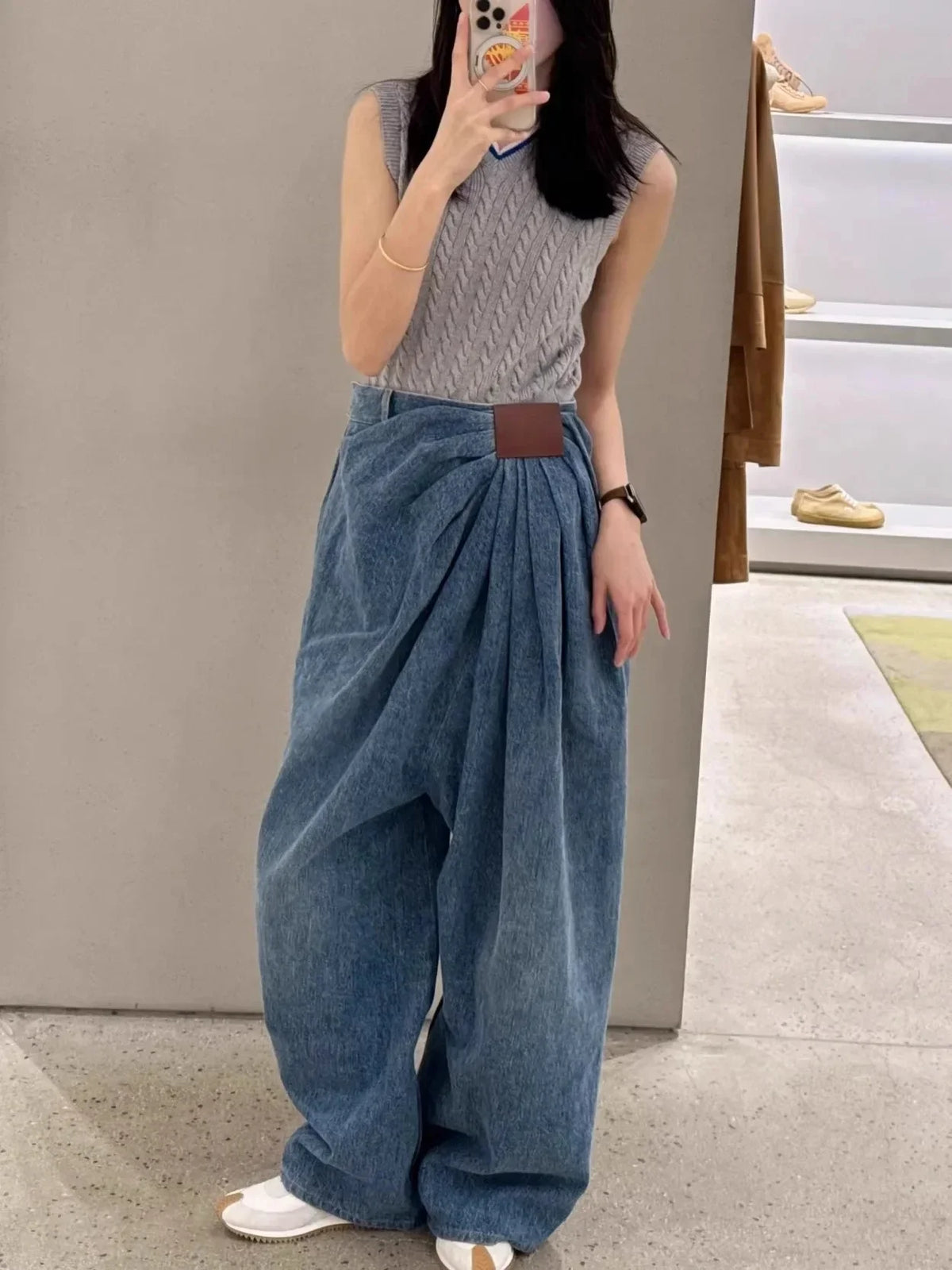 Pbong  Plus Size American Wide Leg Denim Jeans Women Fashionable Drapey Floor-Length Pants Spring Summer New Design Loose Fit Trousers