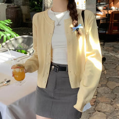 Women's Long Sleeve 2025 Cardigan O Neck Button Down Knit Lady Autumn Spring Knitted Single-breasted Cardigan Sweaters