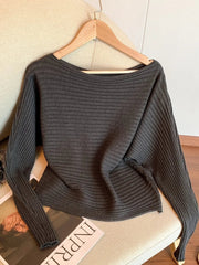 Off Shoulder Knit Top for Women Slash Neck Batwing Sleeve Off-the-Shoulder Sweater Pullover Autumn Winter Elegant Fashion Outfit
