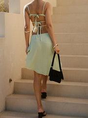 Women's 2 Piece Skirts Outfits Floral Print Spaghetti Strap V-Neck Cami Tops Asymmetrical Midi Skirts Clothes Set