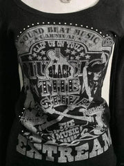 Harajuku Gothic Black T Shirts Women Long Sleeve Vintage Y2K Tops Dark Academic Female Casual O Neck Slim American Tees