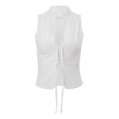 y2k Tank Top Women Summer Clothes White Flower Embroidery Mock Neck Front Cutout Sleeveless T Shirt Vest Streetwear