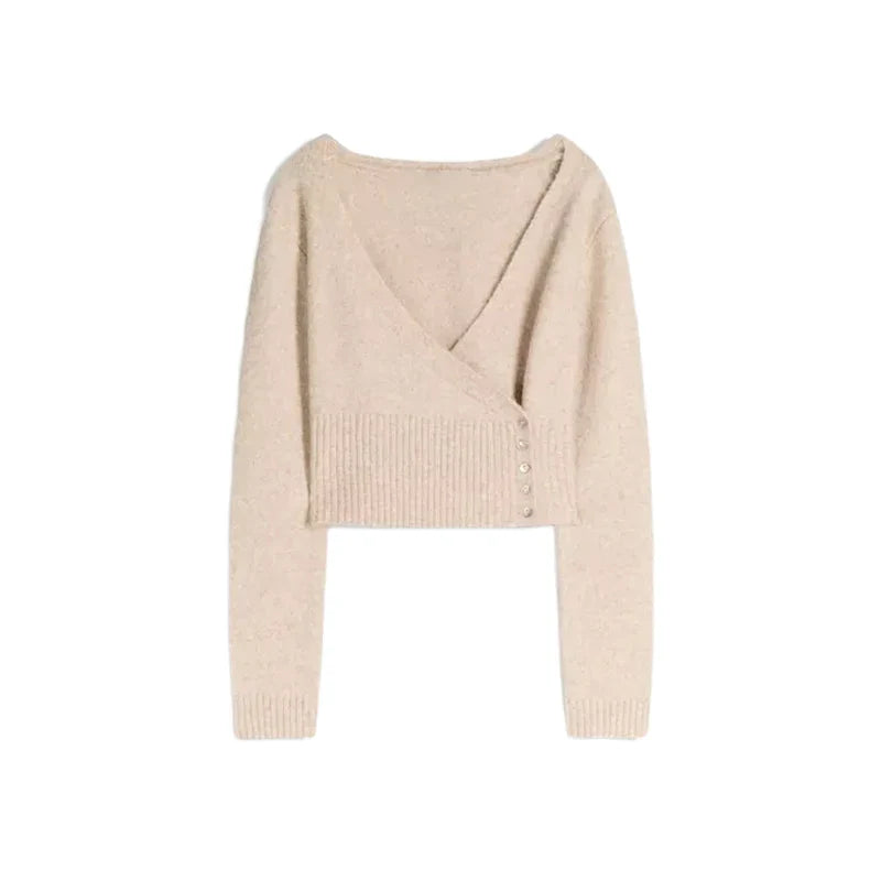 Fluffy Mohair Off Shoulder Cropped Sweater Oversize Slouchy Long Sleeve 2025 Autumn Cozy Women Knit Top Trendy Sweet Lady Jumper