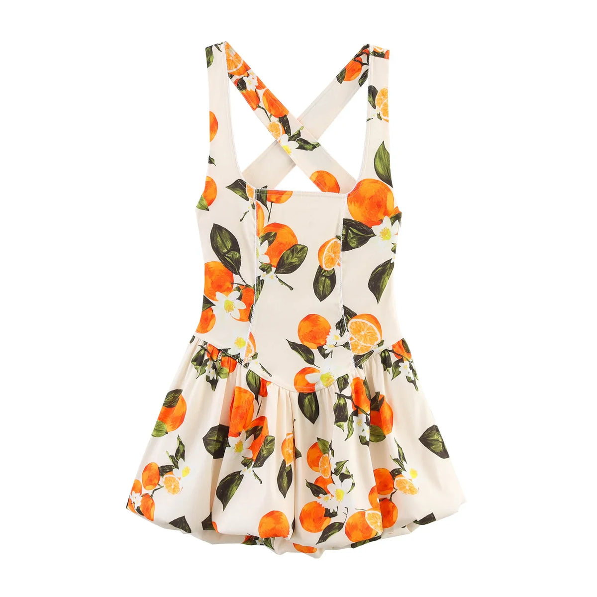 Fashion Retro Slimming Print Short Suspender Dress For Summer A-line High Waist Chic Vacation Beach Women Dress New