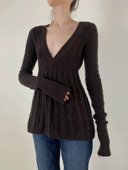 Causal Solid Knitted Women's Sweater Long Sleeve V-Neck Simple Fashion Trendy Autumn Winter Base T-Shirts
