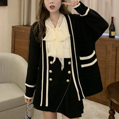 Varsity Cardigan Sweater for Women Open Front Slouchy Knitted Sweater Jacket Cardi Collaege Student Girl Fall Winter Outfit