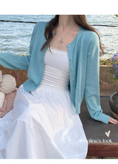 Woman Cardigan Yellow Knitted Sweater Jacket with Button Down Long Sleeve Round Neck Fitted Cardi Spring Fall Fairycore Clothes