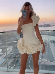 Elegant Party Evening Prom Dress Flower Patchwork Pleated Mini Dresses for Women Sleeveless Sexy Summer Dress Black White