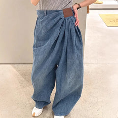 Pbong  Plus Size American Wide Leg Denim Jeans Women Fashionable Drapey Floor-Length Pants Spring Summer New Design Loose Fit Trousers