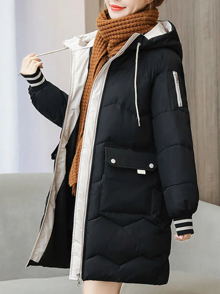 Winter Women Jacket Coats Long Parkas Female Down Cotton Hooded Overcoat Thick Warm Jackets Windproof Casual Student Coat