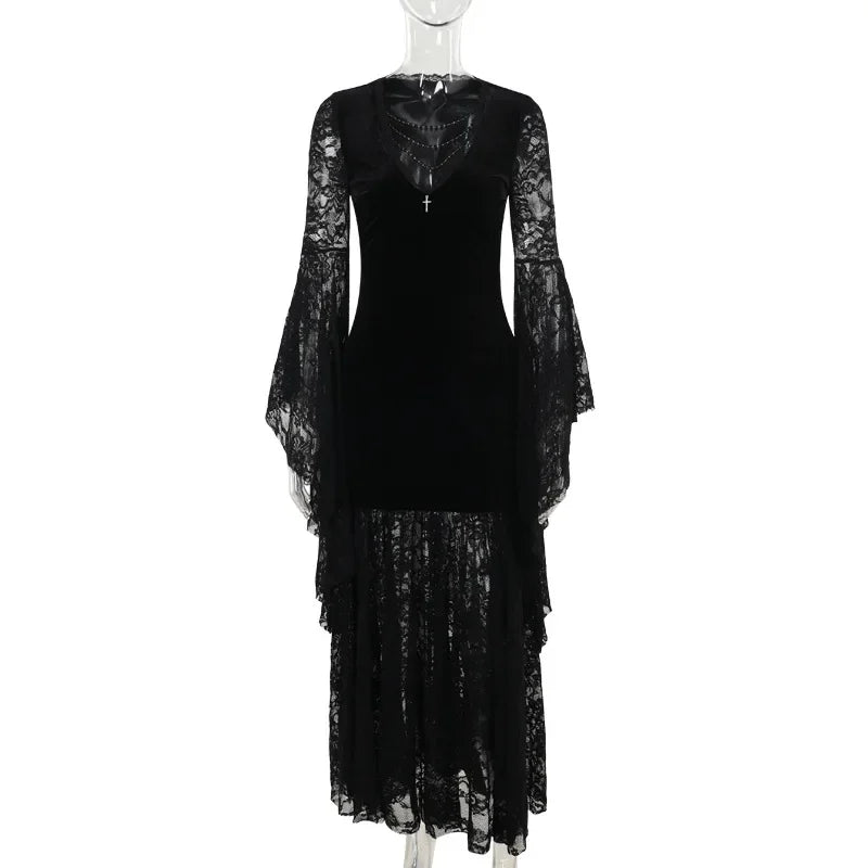 Halloween Gothic Women Dress Long Sleeve High Waist Dresses New Goth Aesthetic 9Os Sexy Slim Party Club Dress