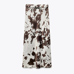 Animal Pattern Printed Midi Skirt Women Summer Fashion Belt  A-Line Long Skirt Vintage High Waist Female Chic Lady Skirts 2025