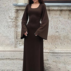 Elegant Frill Flare Sleeve Knit Maxi Dress