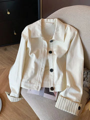 Fashion Sweet Slim Denim Jacket Women Korean Long Sleeve Striped Patchwork Short Coat Fall Winter Female Chic Outwear Tops