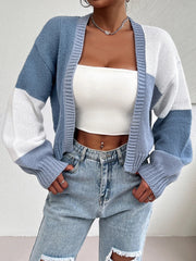 New color blocked off shoulder knitted sweater cardigan