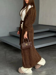 Pbong  The New Soft And Glutinous Knitted Cardigan Is Versatile, Simple And Loose, With A Plush Tie And A Cinched Waist