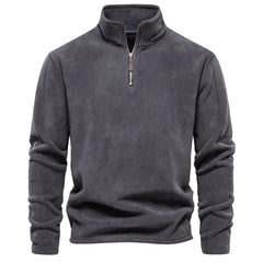 New men's fleece sweater with standing collar, half zipper, long sleeves, European size, cross-border trend, versatile men's top