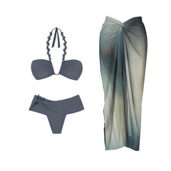 New 3Pcs Crochet Bikini With Long Skirt Sexy Swimsuit Women Swimwear Female Bandeau Biquini Swimming Suit Bodysuit Beachwear