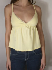 Women's Summer Babydoll Tops Sleeveless Spaghetti Strap Lace Trim Camisole Cami Tank Tops