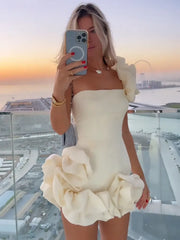Elegant Party Evening Prom Dress Flower Patchwork Pleated Mini Dresses for Women Sleeveless Sexy Summer Dress Black White