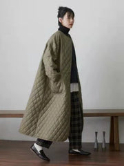 Winter Clothes Women Solid Rhombus Single-breasted Long Cotton-padded Parkas Trench Coat for Women Clothing Jackets Tops